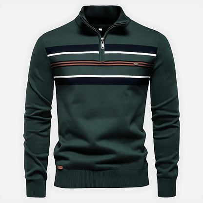 Men's Classic Quarter Zip Striped Knit Sweater - OutfitLondon
