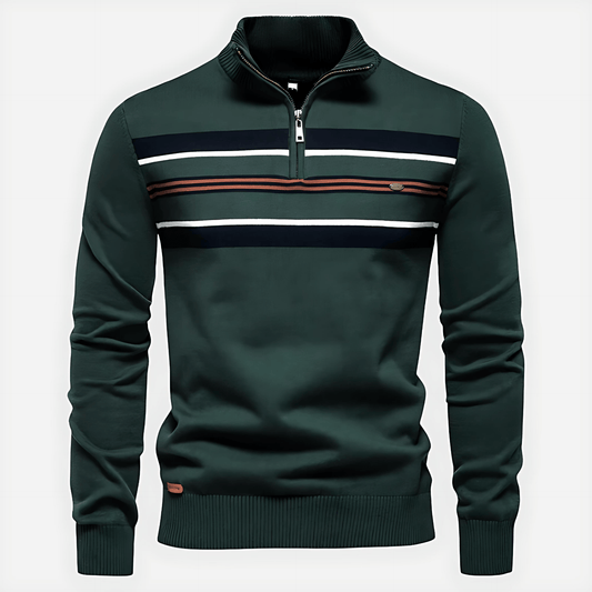 Men's Classic Quarter Zip Striped Knit Sweater - OutfitLondon