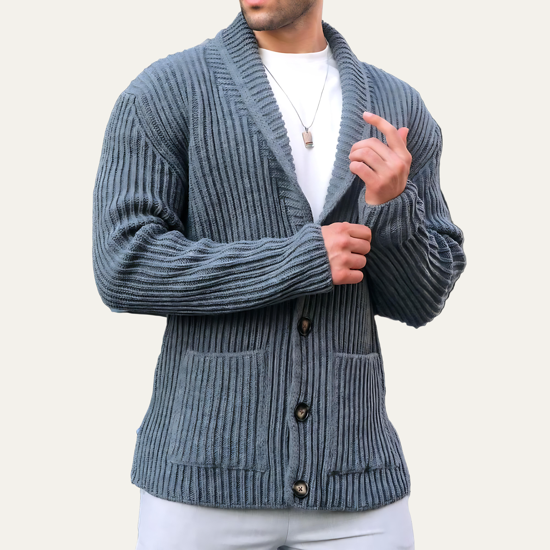Men's Thick Cable Knit Open Front Cardigan - OutfitLondon