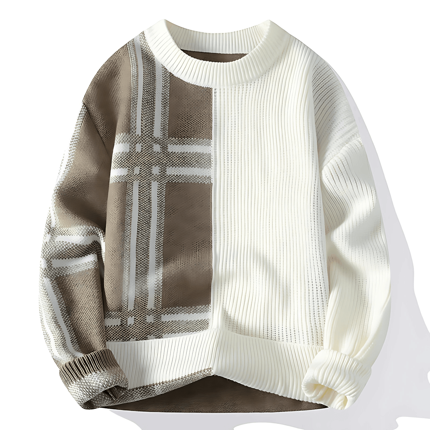 Trendy Mixed Pattern Crew Neck Sweater - OutfitLondon