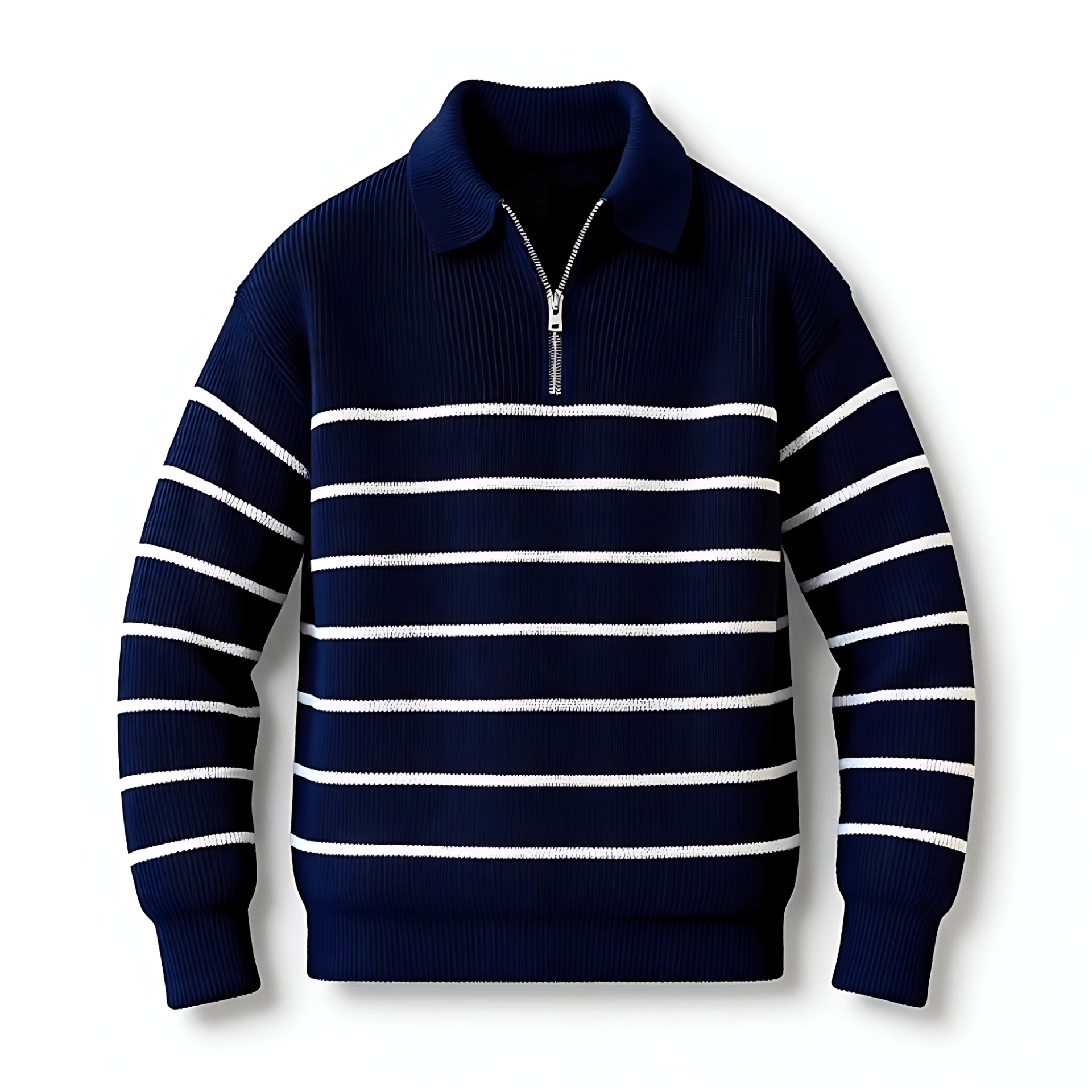 Classic Navy Blue Striped Sweater - OutfitLondon