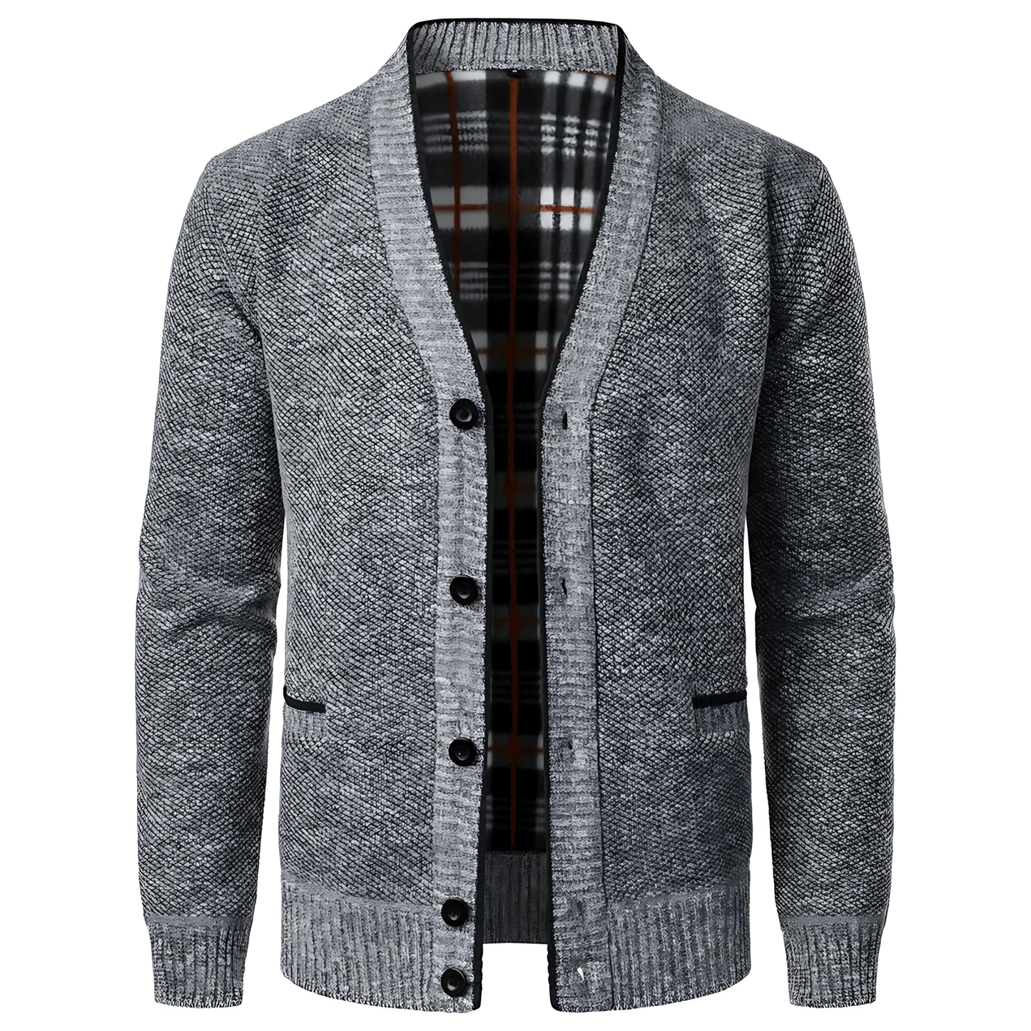 Warm Plaid V-Neck Pocket Cardigan - OutfitLondon