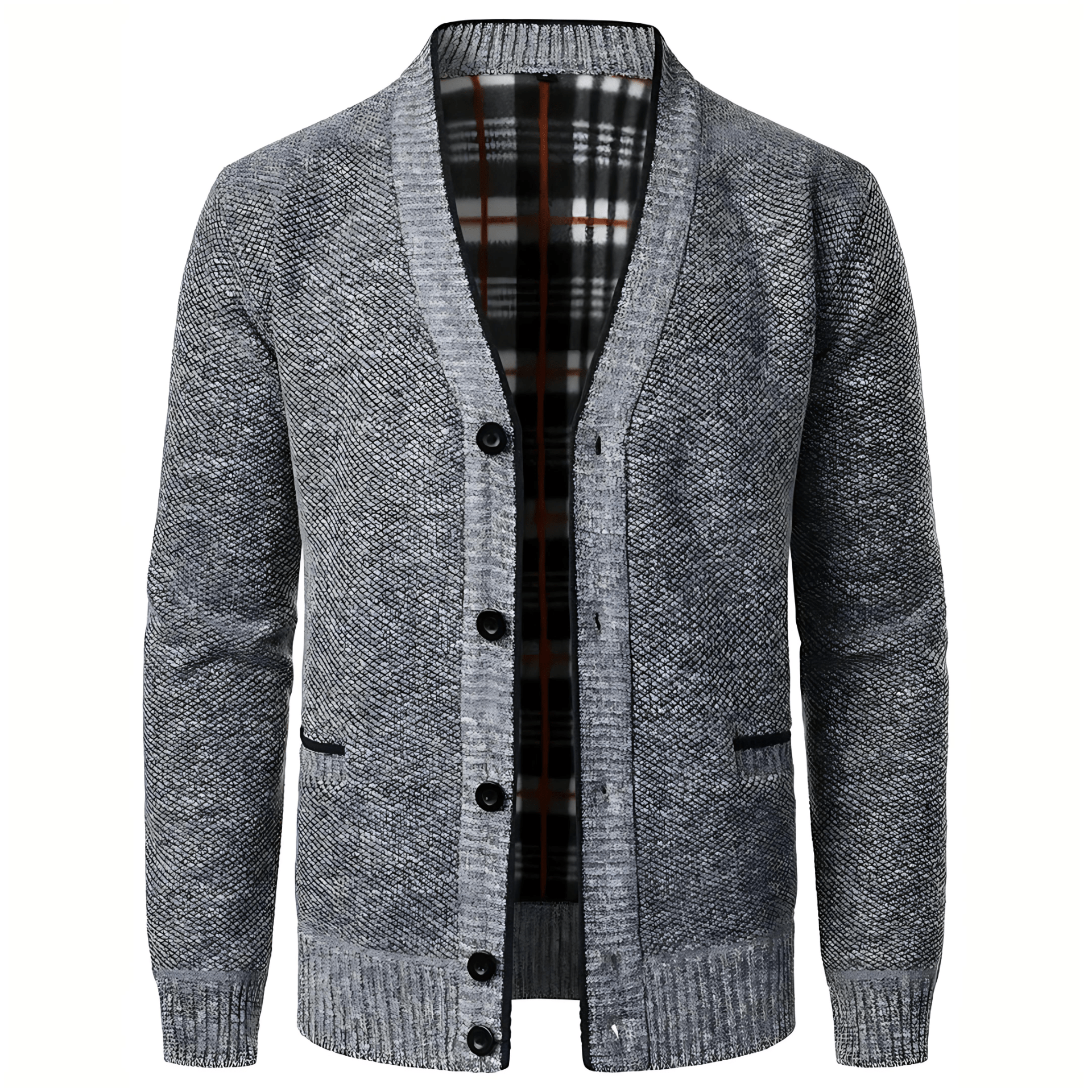 Warm Plaid V-Neck Pocket Cardigan - OutfitLondon