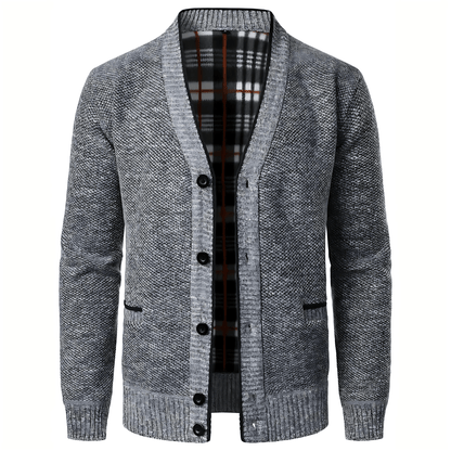Warm Plaid V-Neck Pocket Cardigan - OutfitLondon