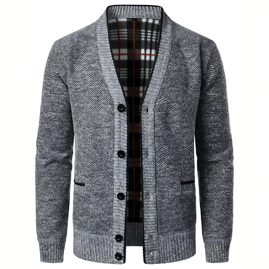 Warm Plaid V-Neck Pocket Cardigan - OutfitLondon