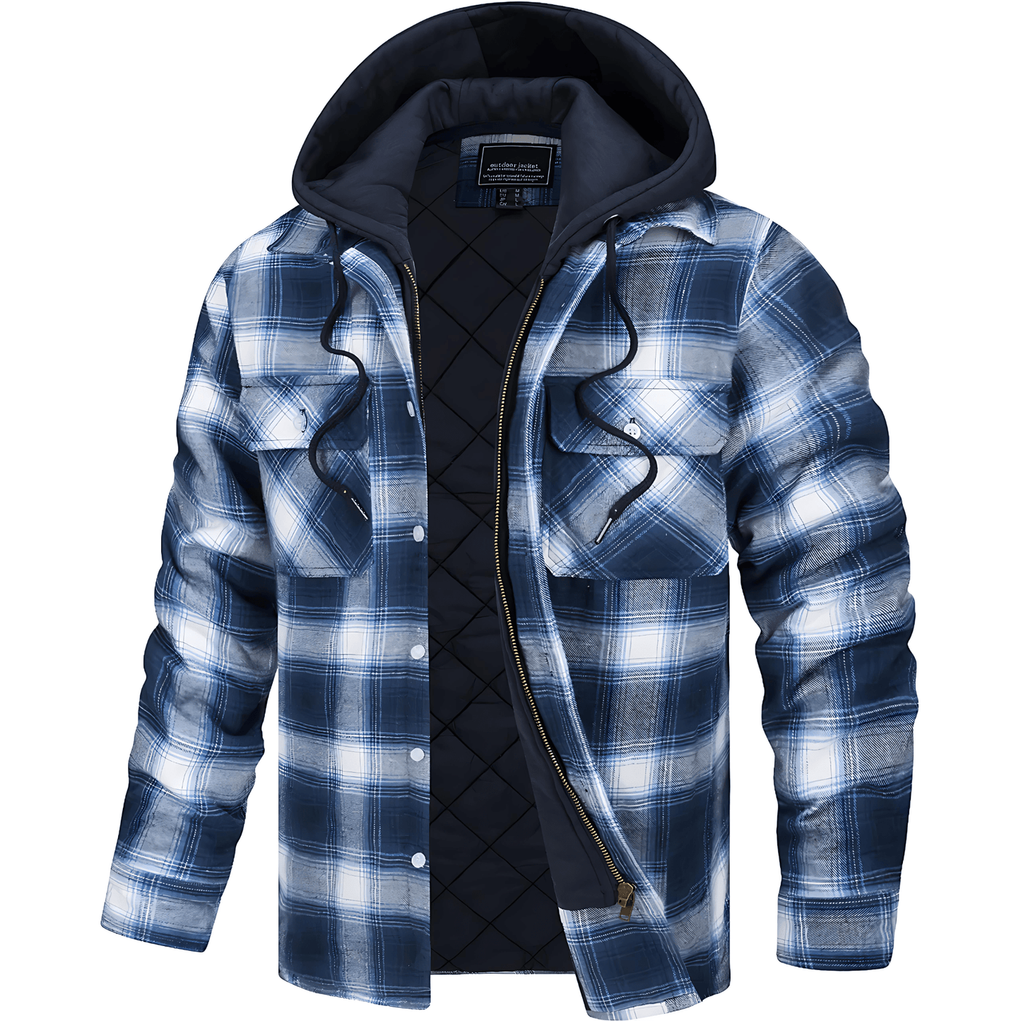 Warm Plaid Zip Up Hooded Jacket - OutfitLondon