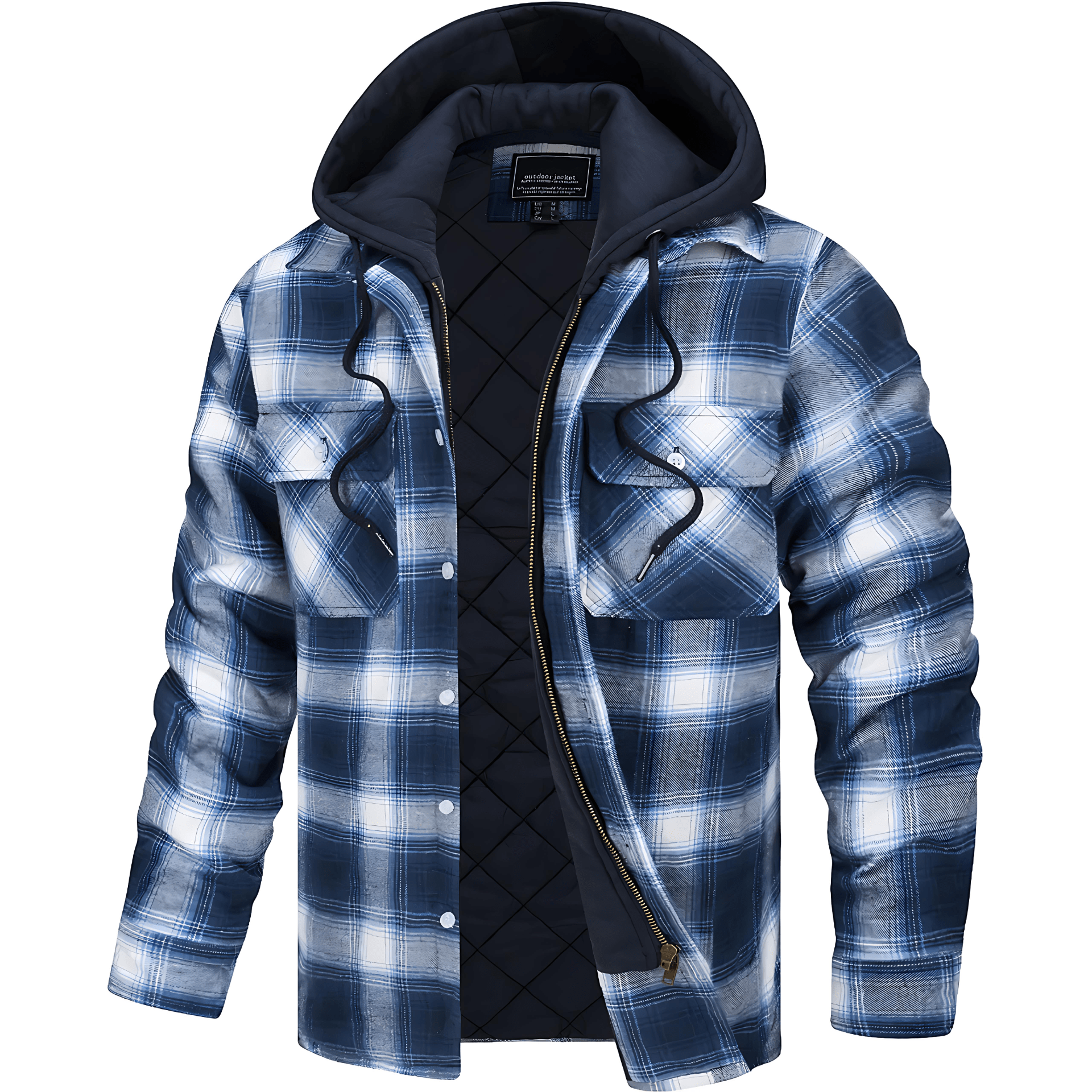 Warm Plaid Zip Up Hooded Jacket - OutfitLondon