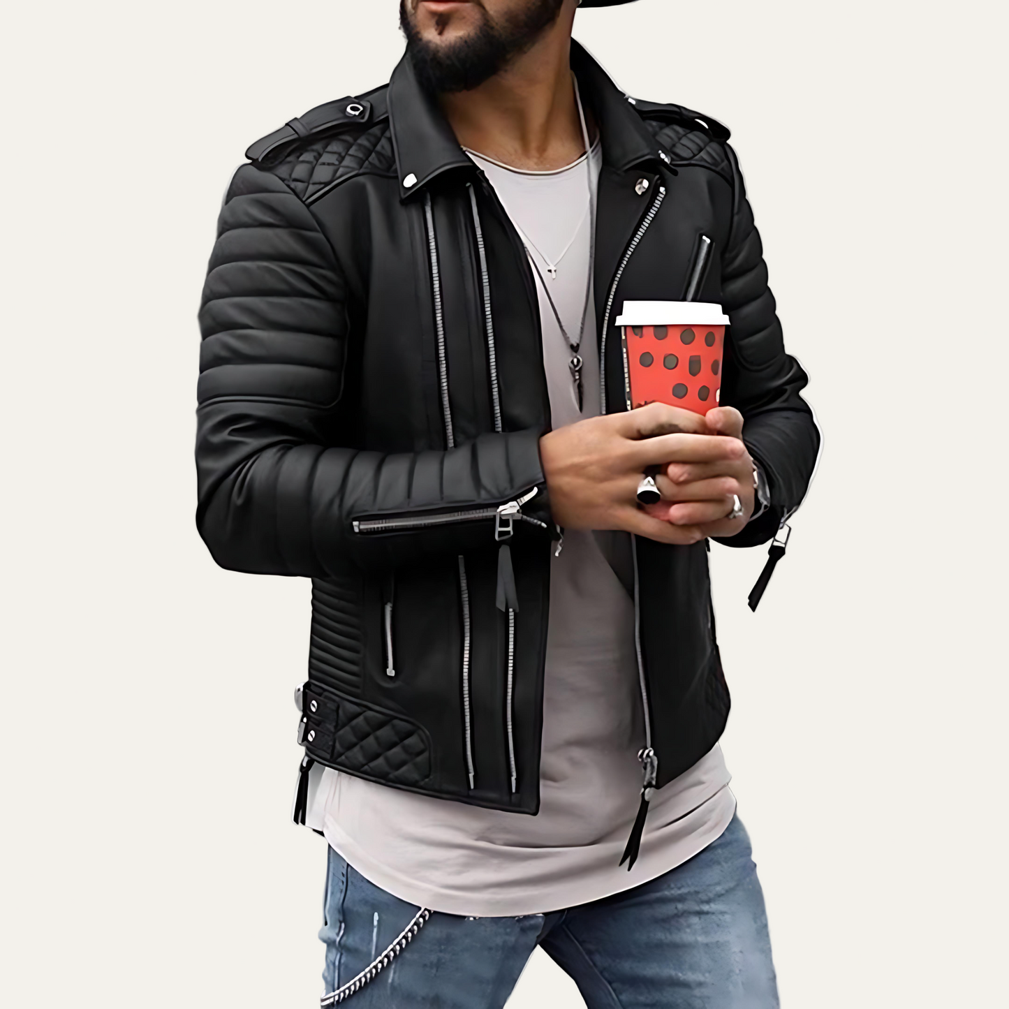 Classic Padded Leather Motorcycle Jacket - OutfitLondon