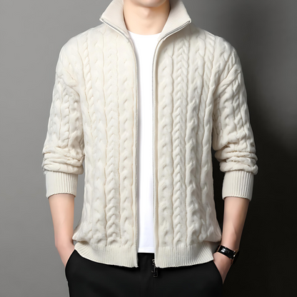 Cozy Oversized Cable Knit Sweater Jacket - OutfitLondon