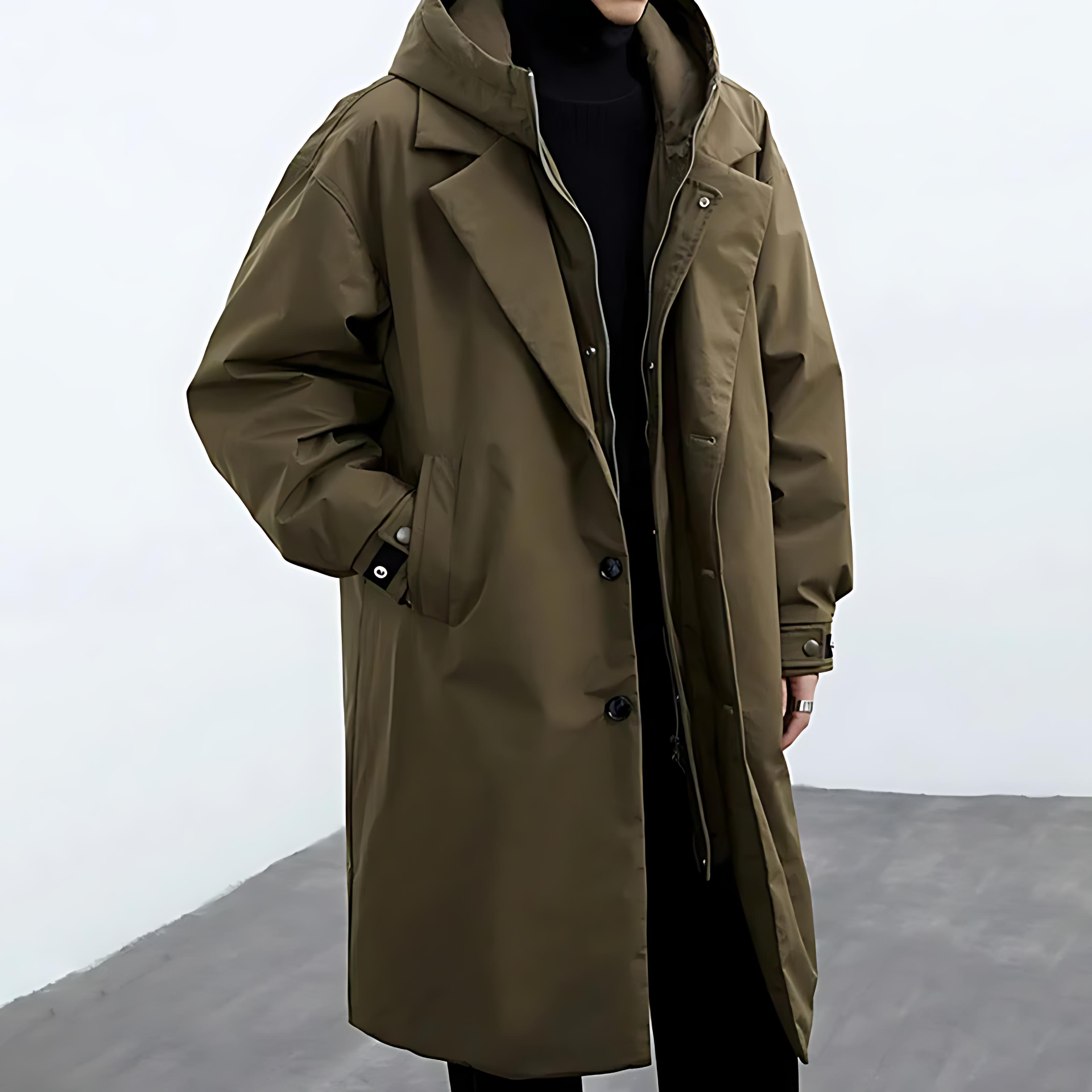 Waterproof Detachable Hood Trench Coat with Zip - OutfitLondon