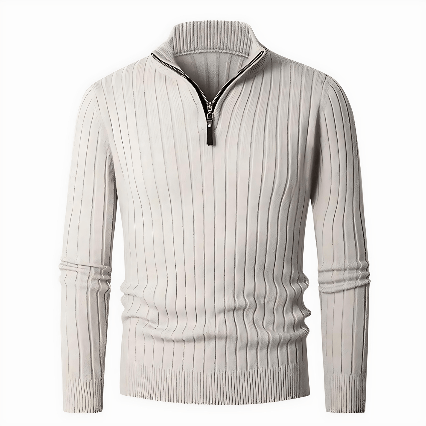 Textured Knit Half Zip Pullover Sweater - OutfitLondon