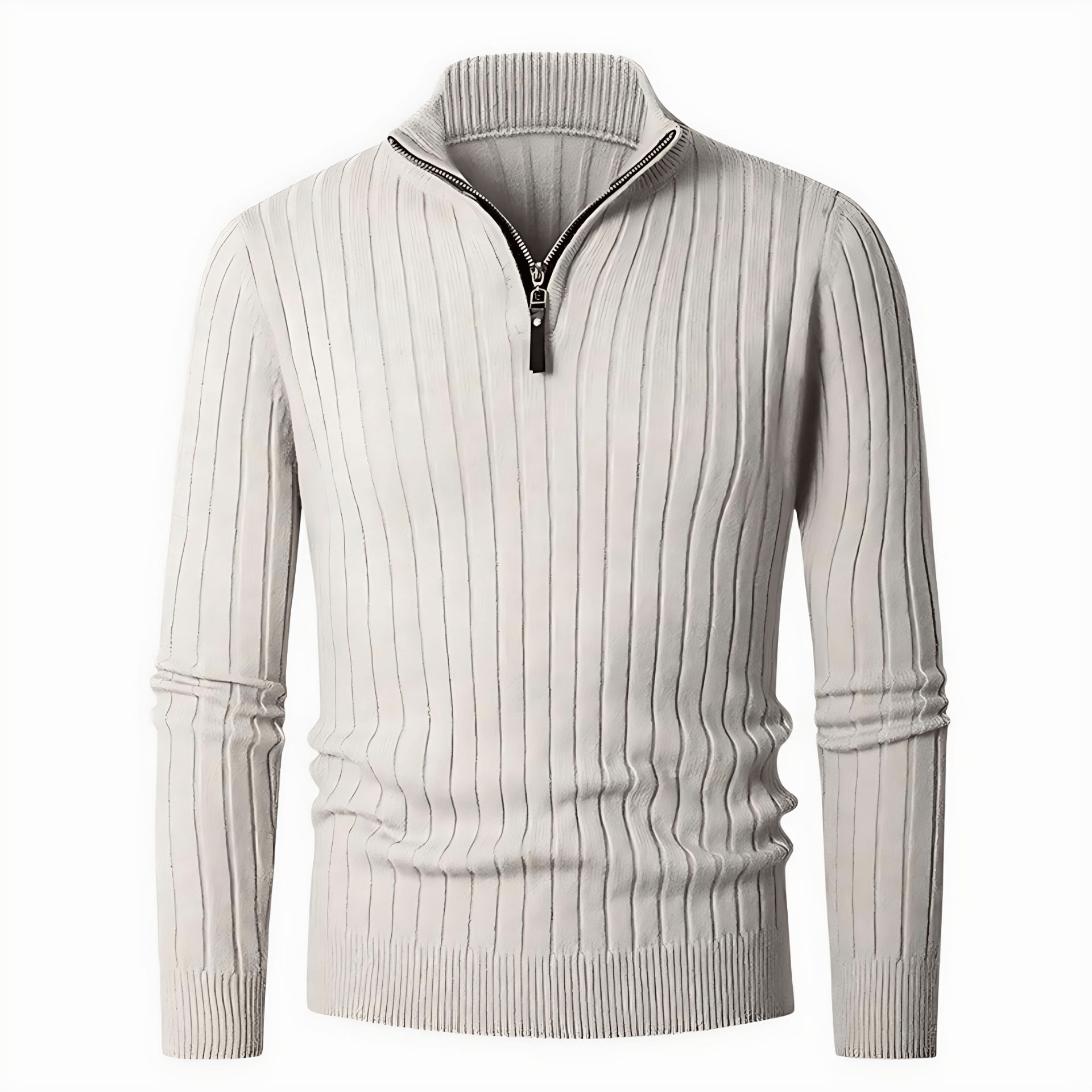 Textured Knit Half Zip Pullover Sweater - OutfitLondon