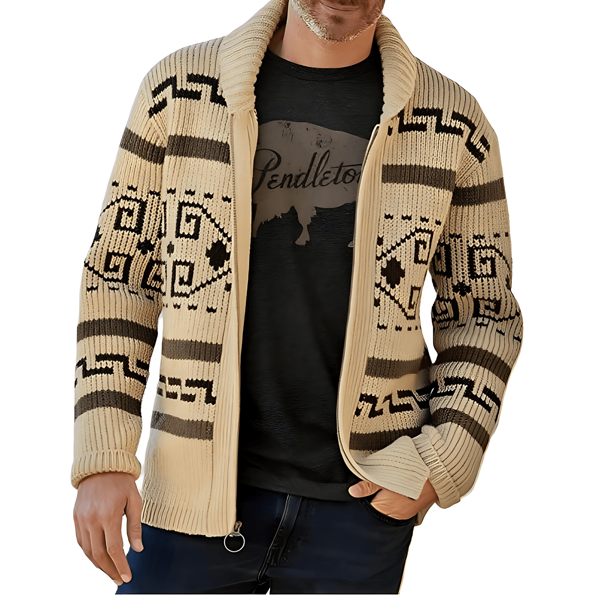 Soft Patterned Zip Up Knit Cardigan Sweater - OutfitLondon