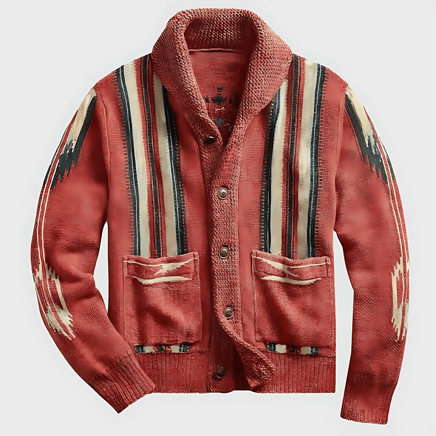 Warm Geometric Pattern Wool Shawl Cardigan - OutfitLondon
