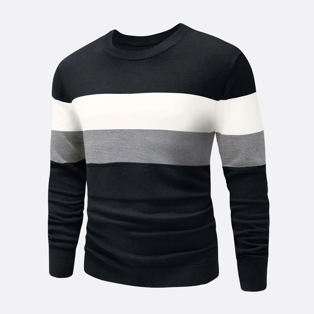Fitted Crew Neck Striped Sweater - OutfitLondon