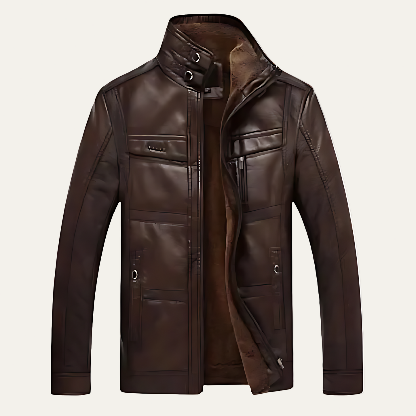 Men's Classic Leather Biker Jacket with Multiple Pockets - OutfitLondon