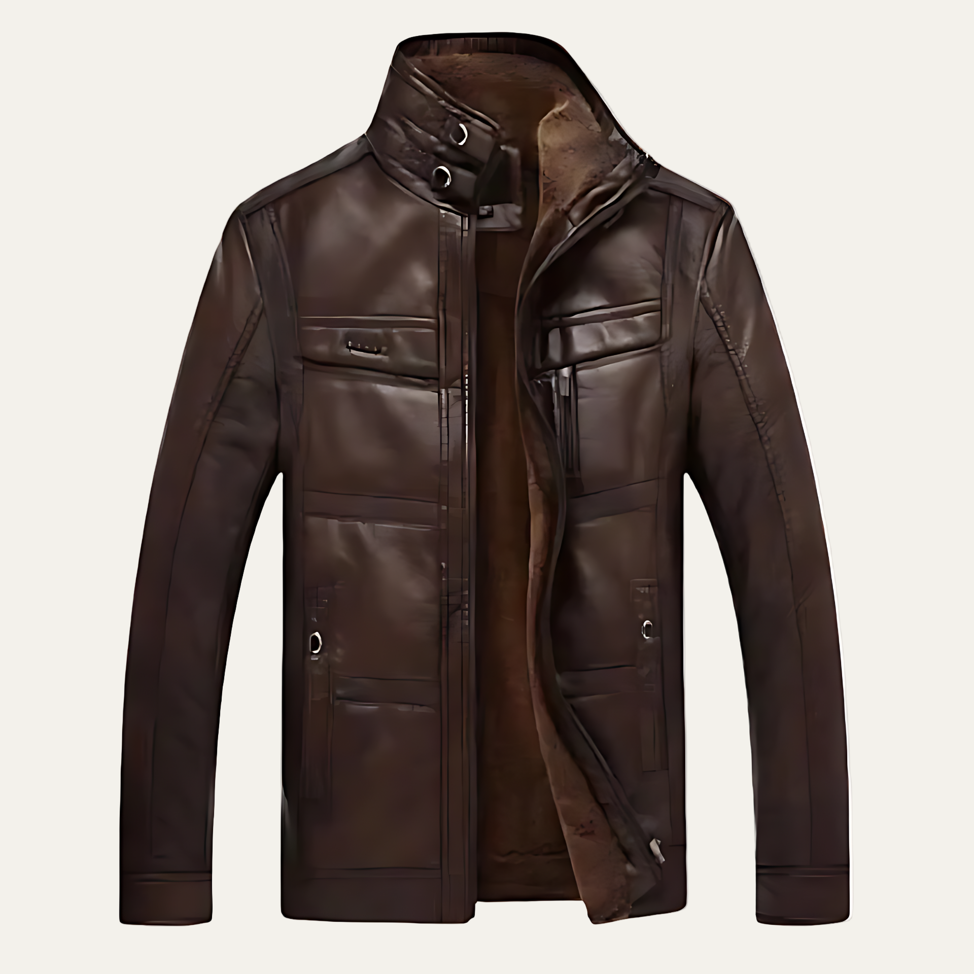 Men's Classic Leather Biker Jacket with Multiple Pockets - OutfitLondon