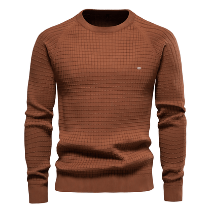 Soft Men's Waffle Pattern Crew Neck Sweater - OutfitLondon