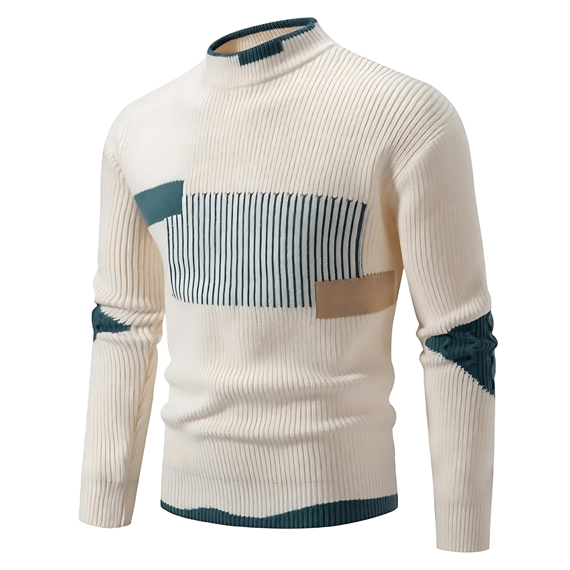 Men's Textured Crew Neck Colorblock Jumper Sweater - OutfitLondon