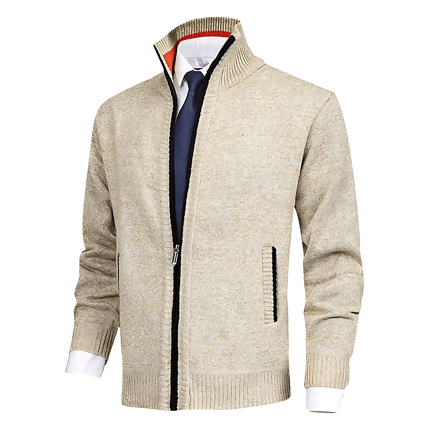 Casual Zip Up Crew Neck Knit Cardigan - OutfitLondon