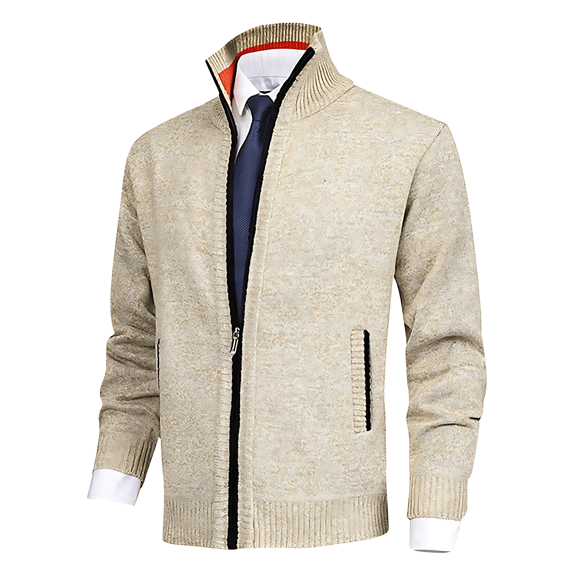 Casual Zip Up Crew Neck Knit Cardigan - OutfitLondon