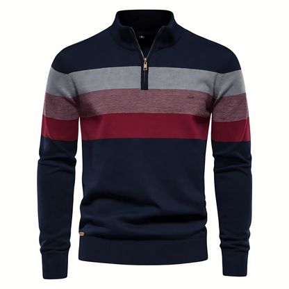 Classic Stripe Quarter Zip Pullover Sweater - OutfitLondon