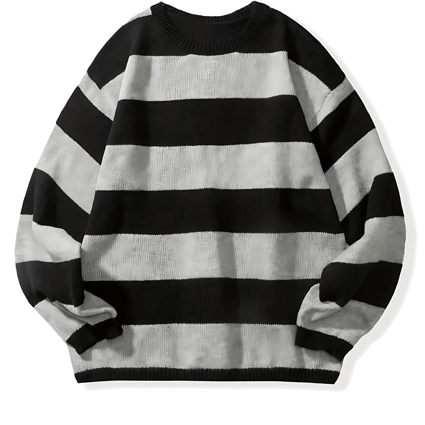 Large Striped Crew Neck Knit Sweater - OutfitLondon