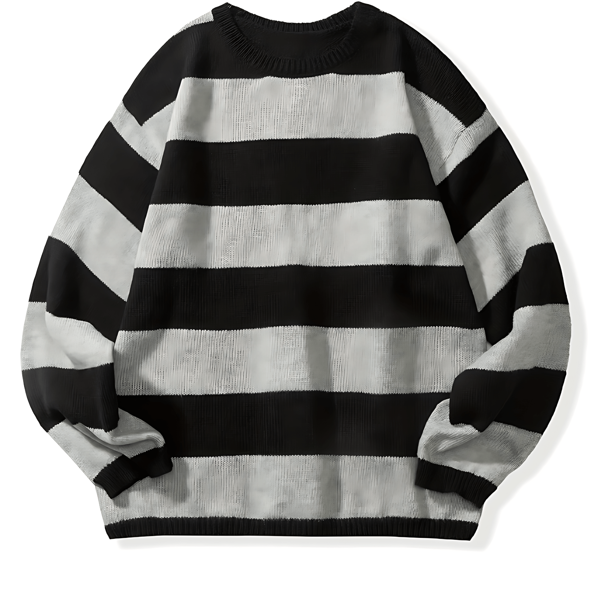 Large Striped Crew Neck Knit Sweater - OutfitLondon
