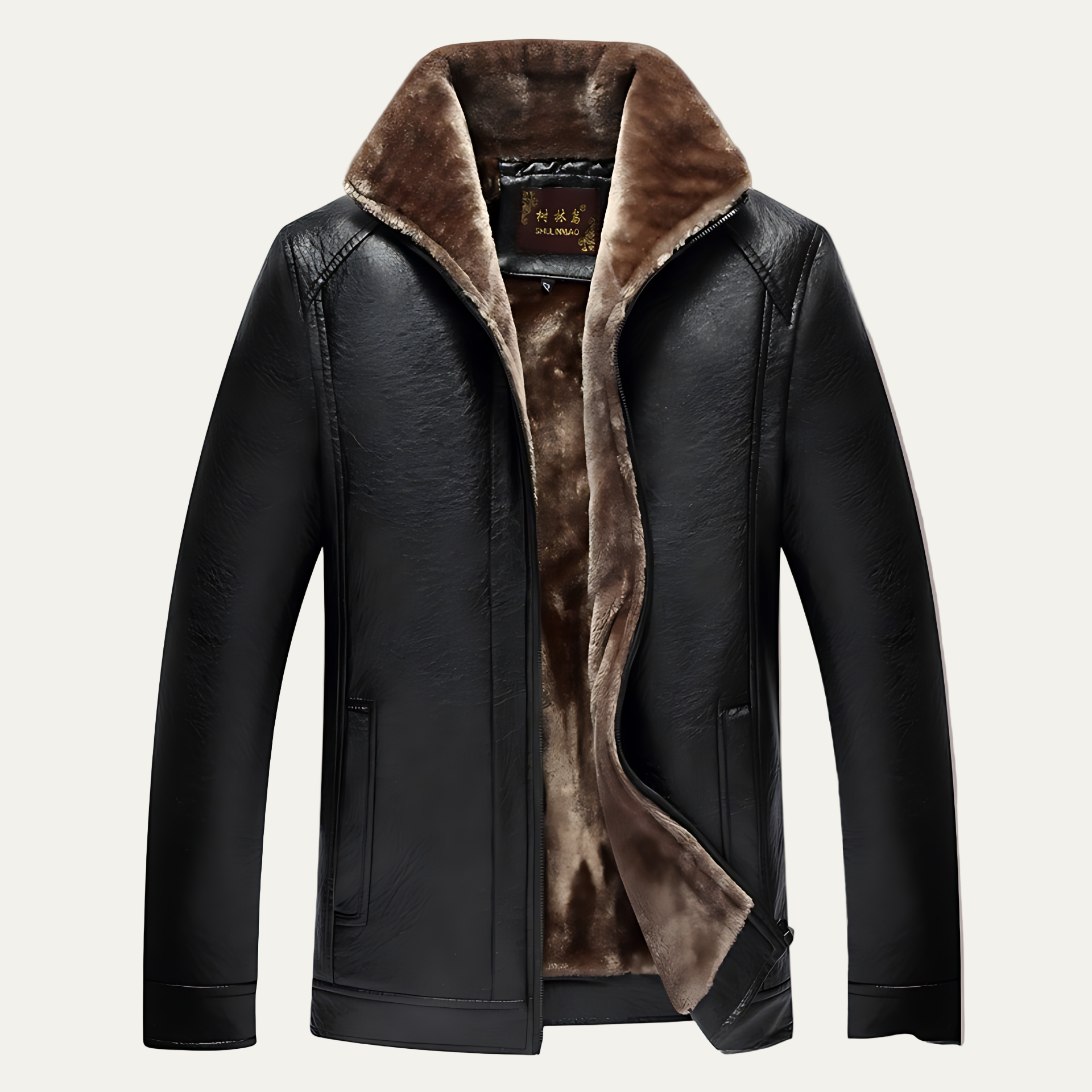 Warm Synthetic Leather Coat with Fuzzy Lining - OutfitLondon