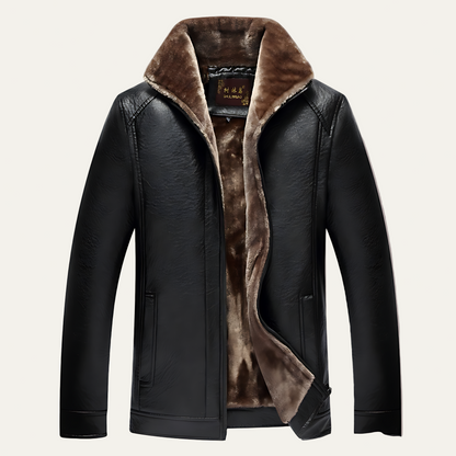 Warm Synthetic Leather Coat with Fuzzy Lining - OutfitLondon