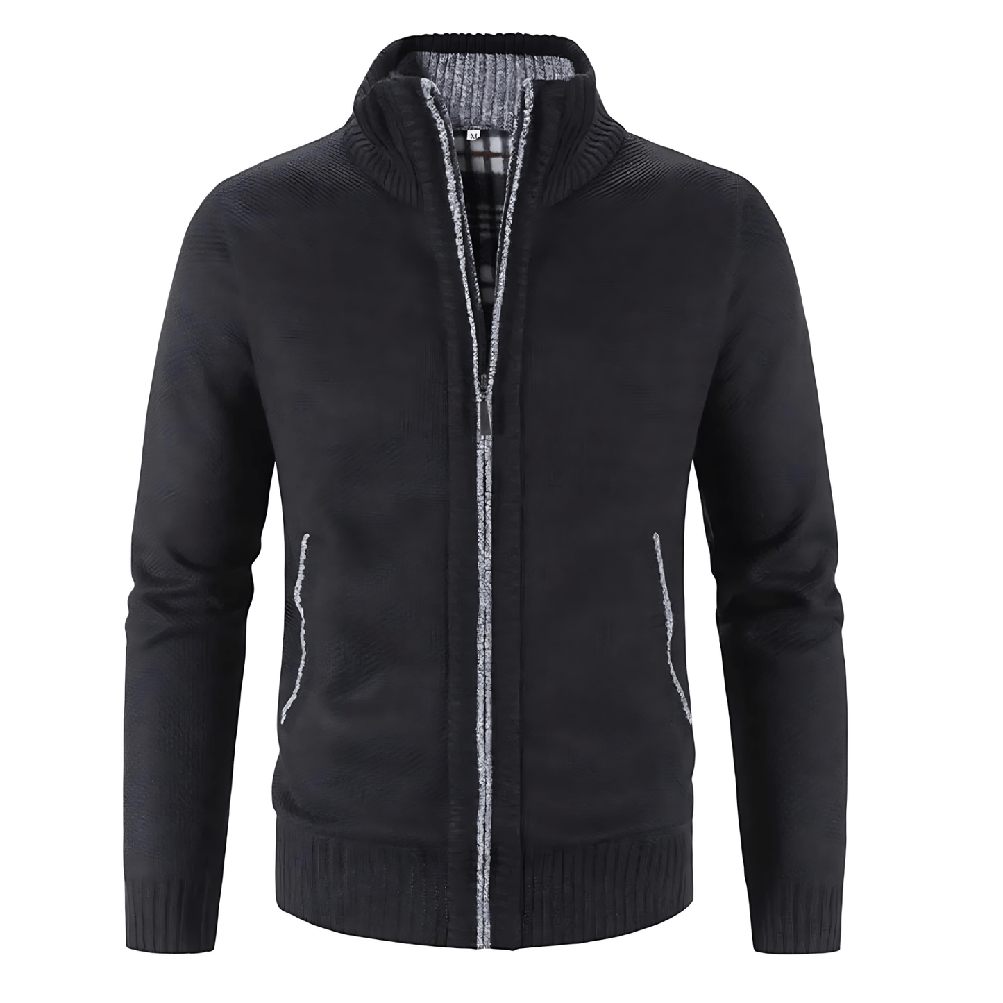 Men's Contrast Zip Up Knitted Sweater Cardigan - OutfitLondon
