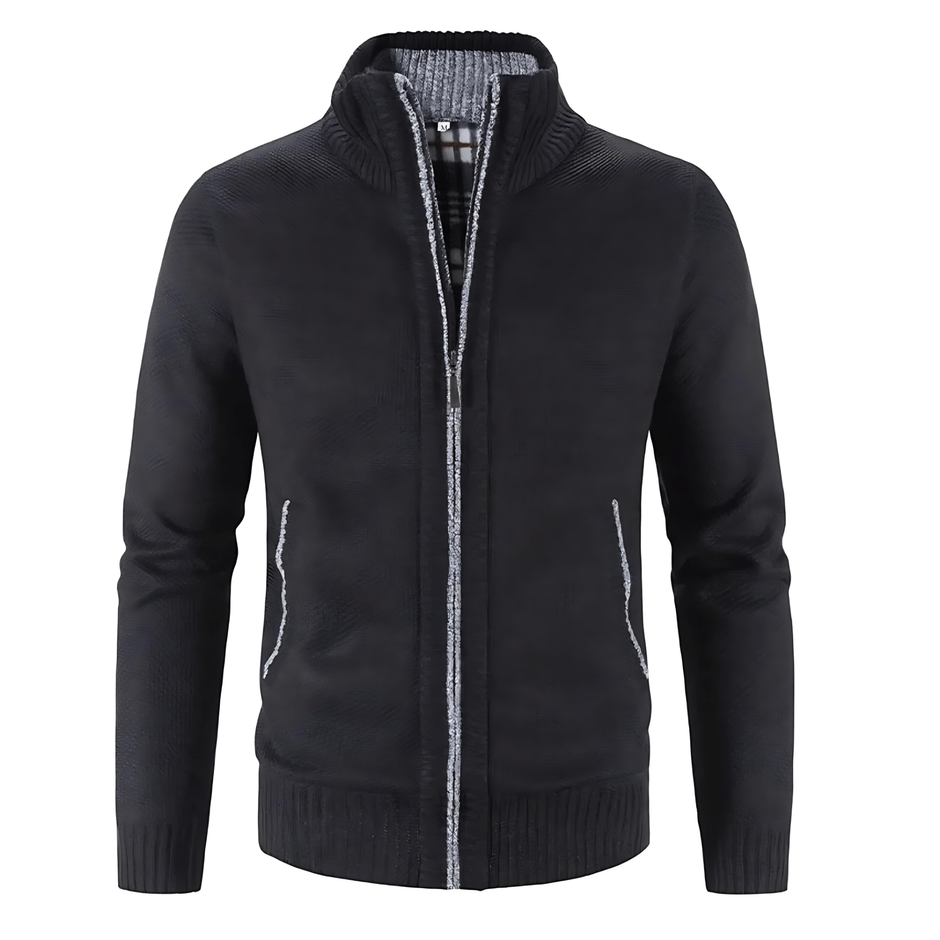 Men's Contrast Zip Up Knitted Sweater Cardigan - OutfitLondon