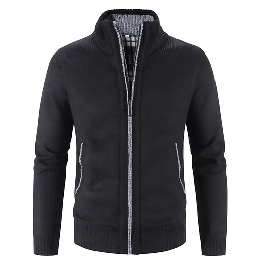 Men's Contrast Zip Up Knitted Sweater Cardigan - OutfitLondon