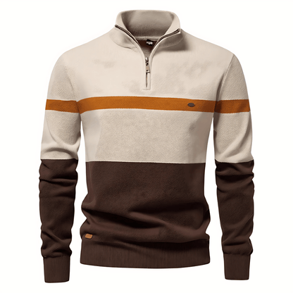 Fashionable Multi-Colored Quarter Zip Sweater - OutfitLondon