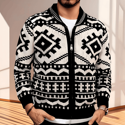 Fashionable Geometric Print Cardigan Sweater - OutfitLondon