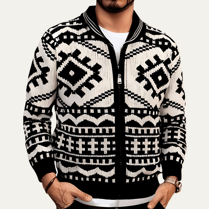 Men's Patterned Zip Up Knit Jacket - OutfitLondon
