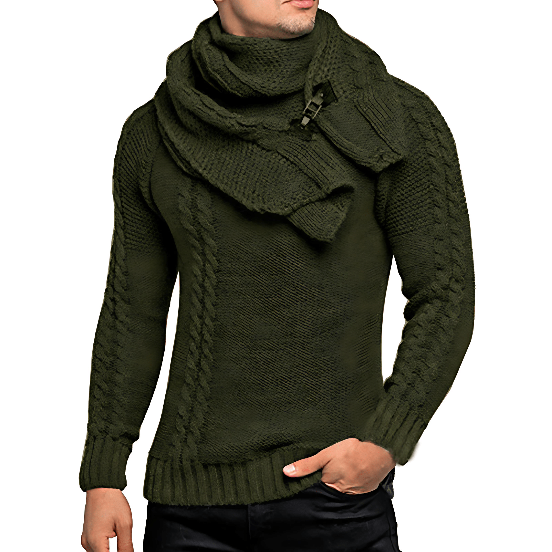Cozy Cable Knit Sweater with Scarf - OutfitLondon