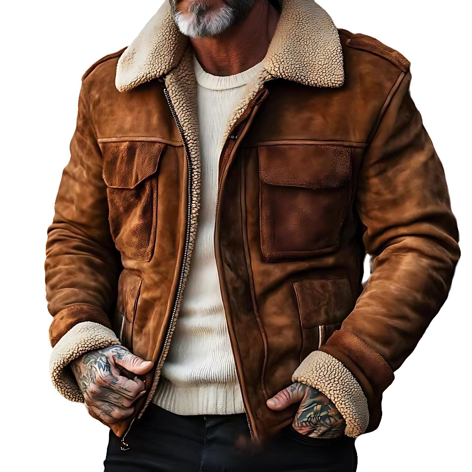 Classic Biker Leather Jacket with Fleece Lining - OutfitLondon