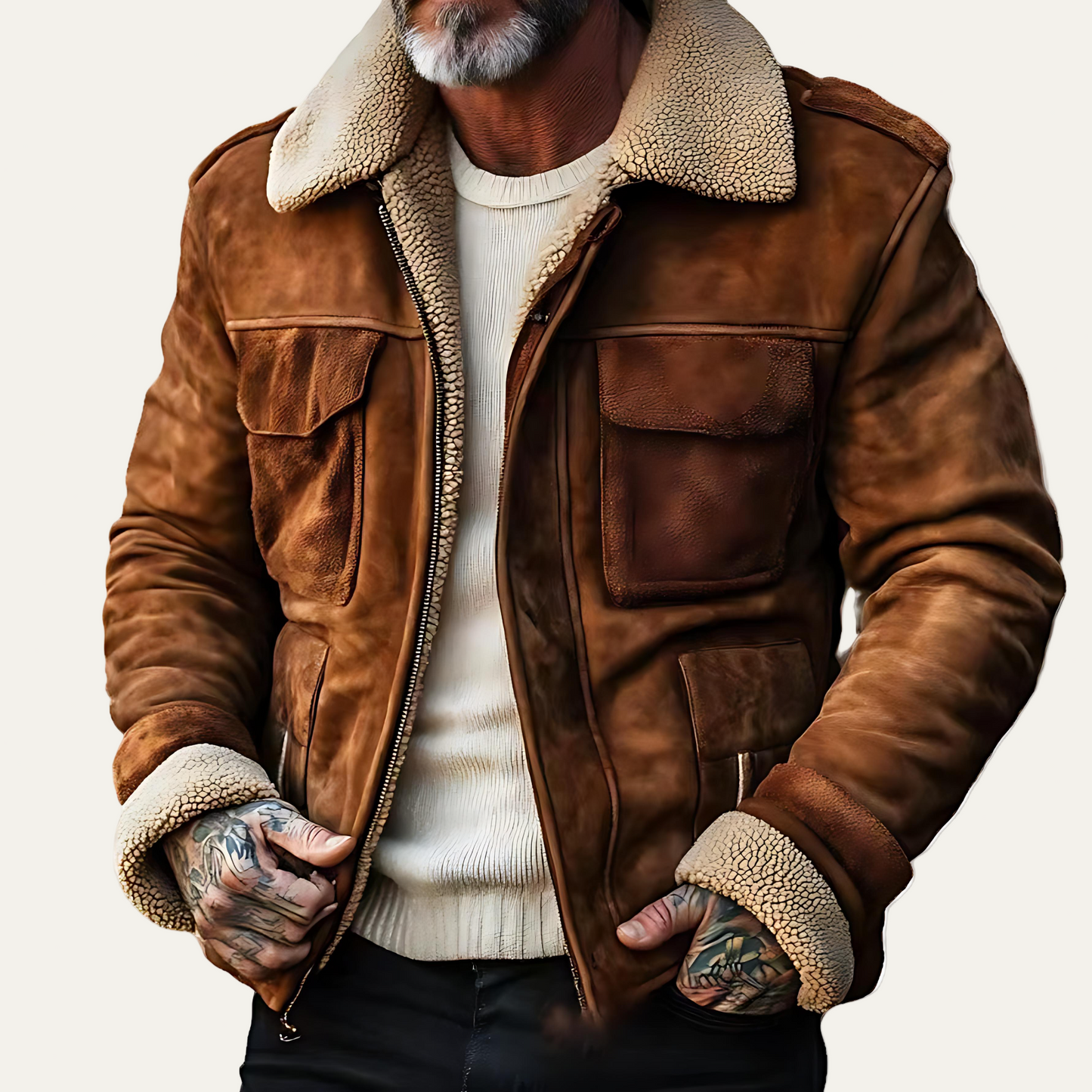 Men's Quilted Leather Aviator Jacket with Faux Fur Trim - OutfitLondon