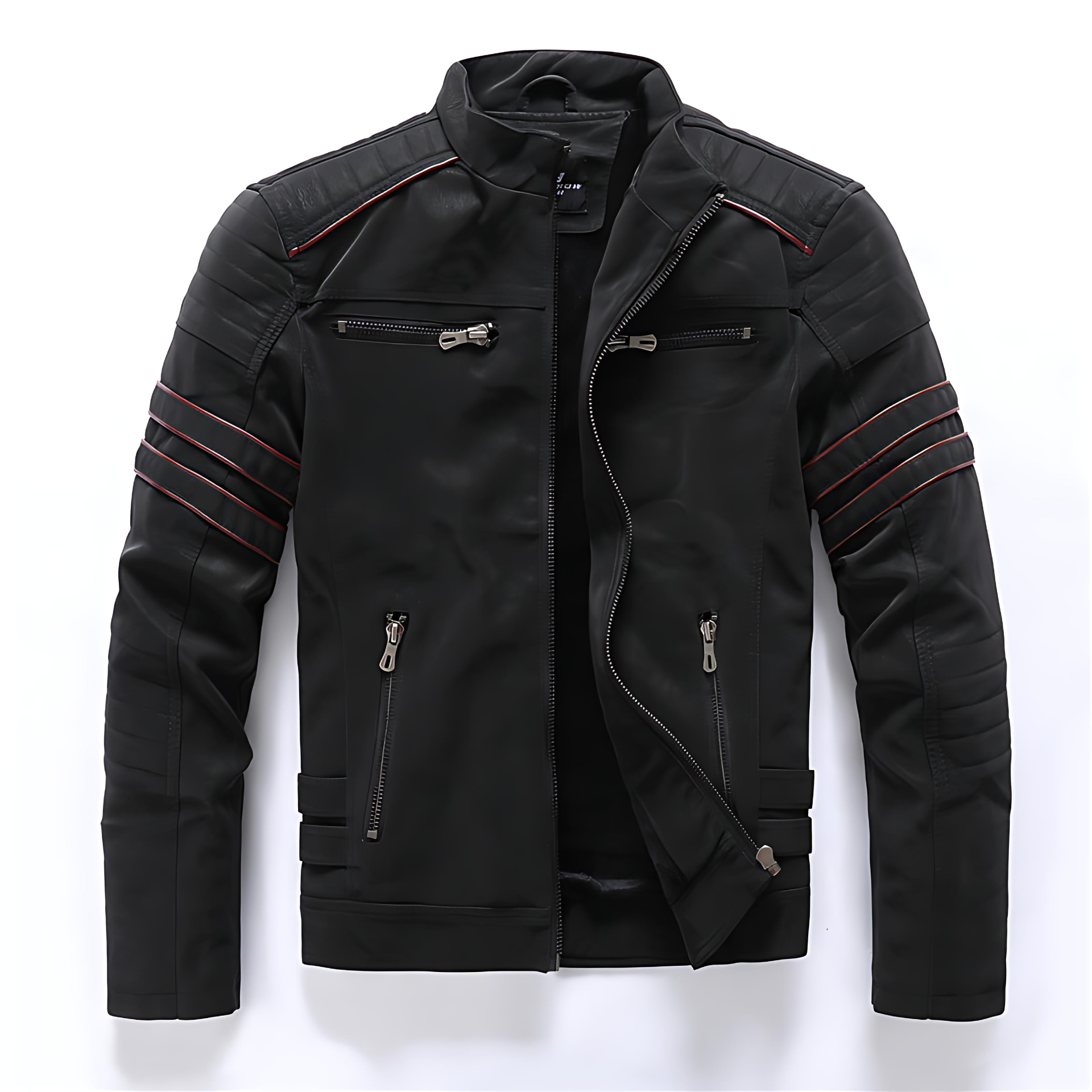 Edgy Leather Biker Jacket with Stand Collar - OutfitLondon