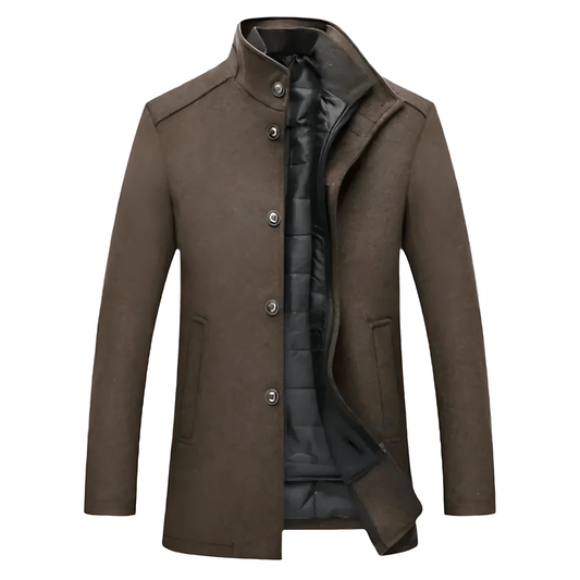 Classic Fit Notch Collar Button Overcoat - OutfitLondon