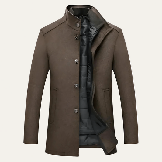 Classic Fit Woolen Coat with Insulated Lining - OutfitLondon