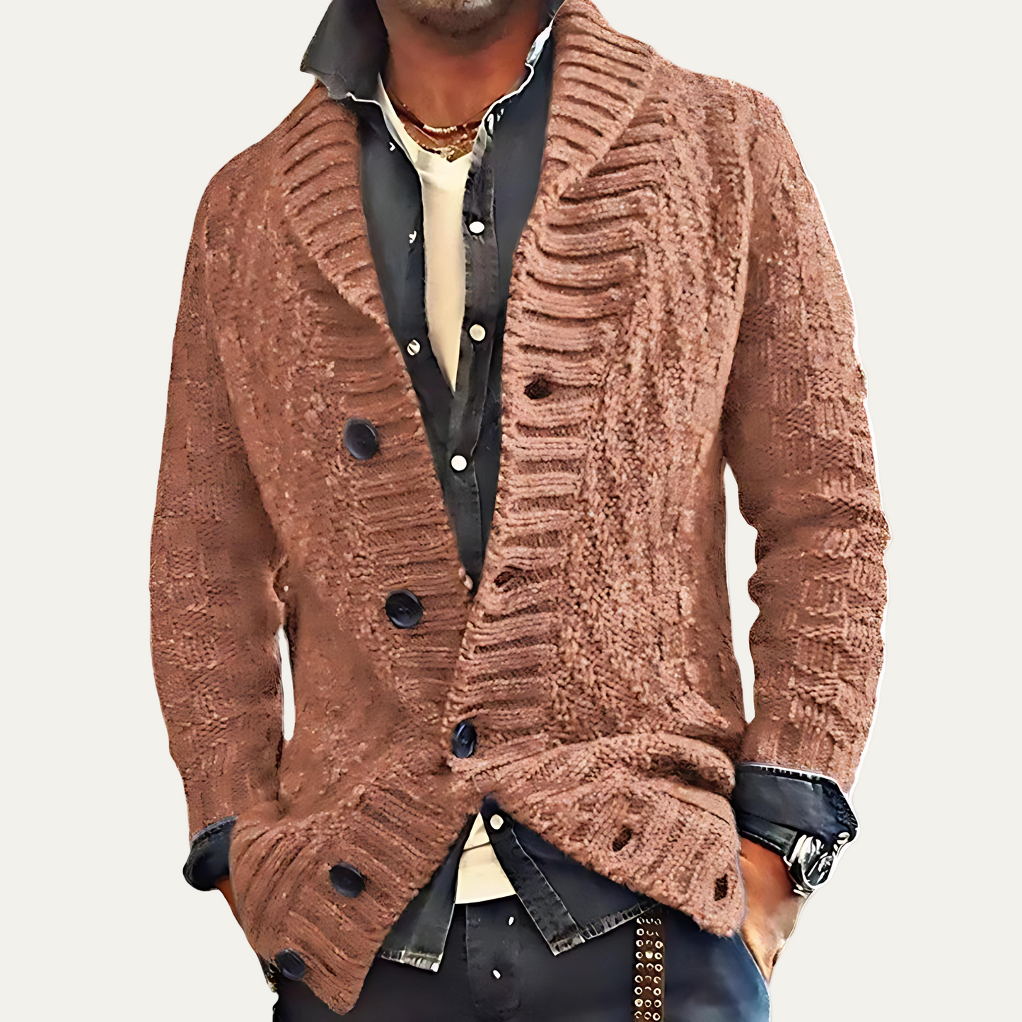 Men's Thick Cable Knit Cardigan Sweater Coat - OutfitLondon