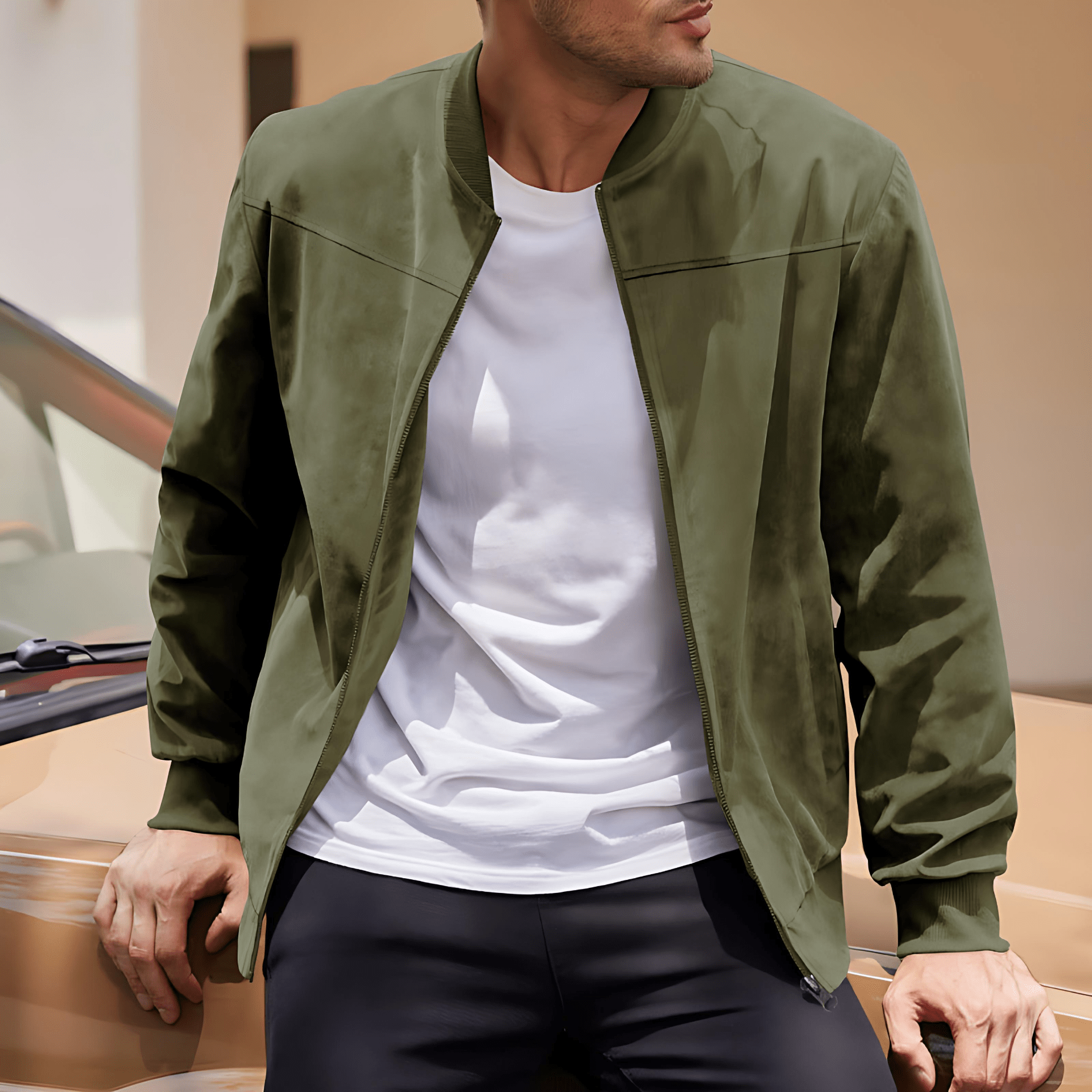 Soft Leather Casual Bomber Jacket - OutfitLondon