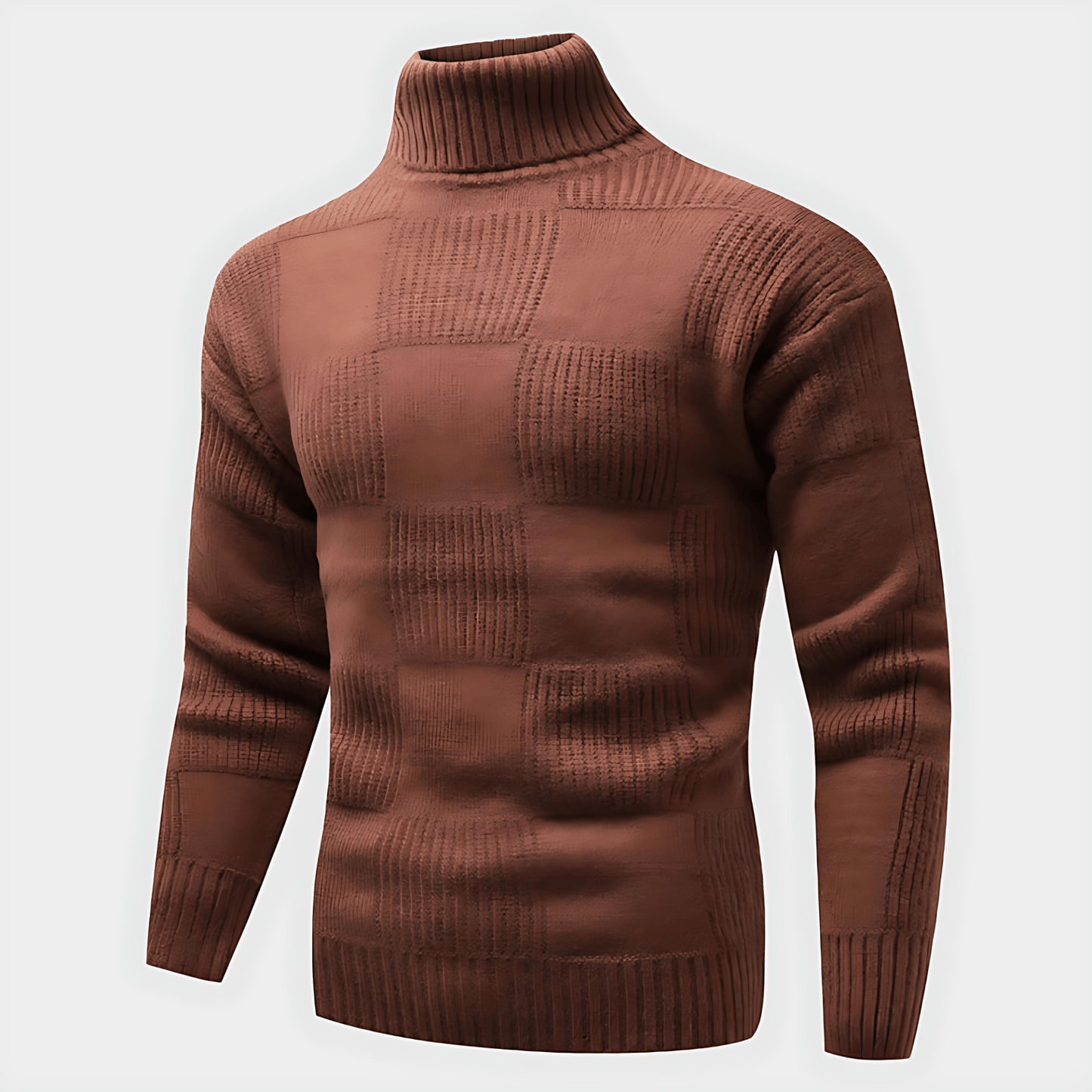 Warm Crew Neck Checked Knit Wool Sweater - OutfitLondon