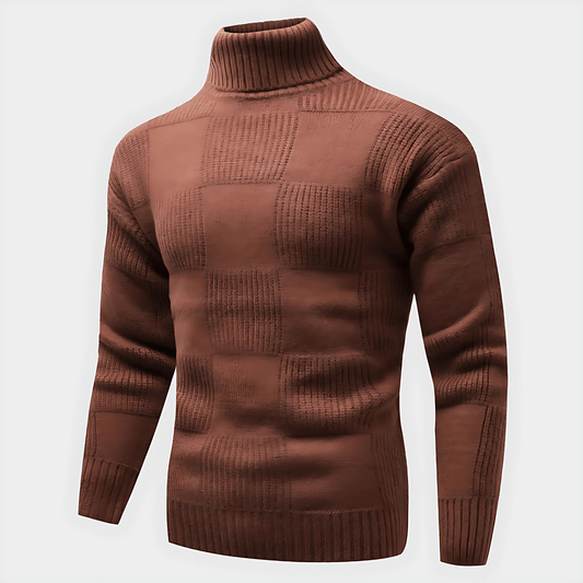 Warm Crew Neck Checked Knit Wool Sweater - OutfitLondon