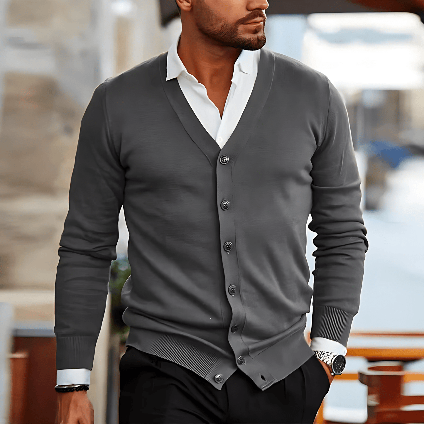 Slim Fit V-Neck Knit Cardigan Sweater - OutfitLondon