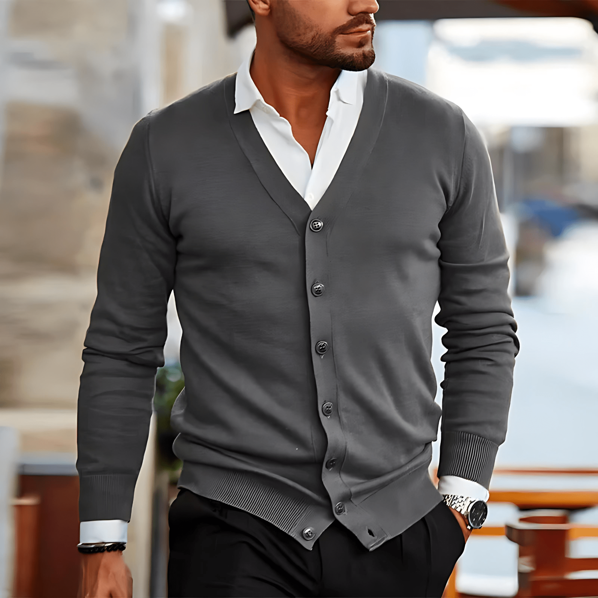 Slim Fit V-Neck Knit Cardigan Sweater - OutfitLondon