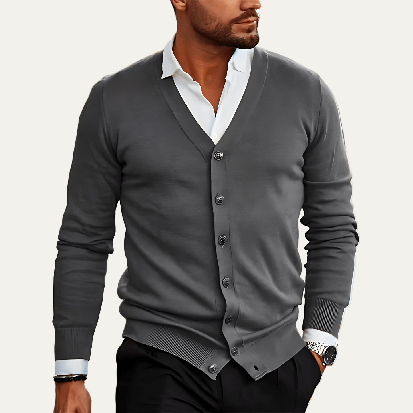 Men's Simple Crew Neck Button Cardigan Sweater