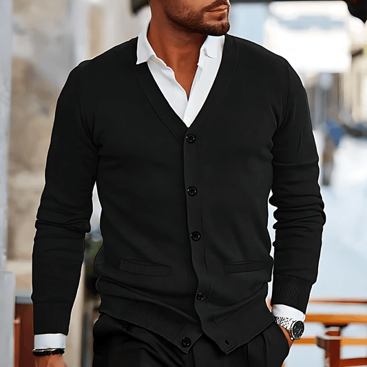 Comfortable V-Neck Fitted Cardigan with Pockets - OutfitLondon
